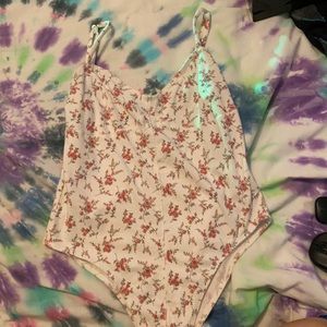 forever 21 white with pink floral print body suit
